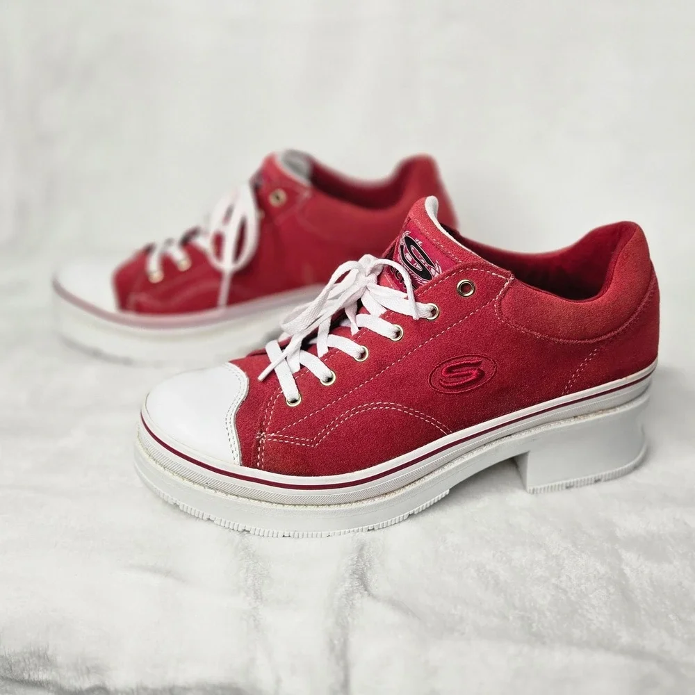 Skechers Jammers Heritage Red Suede Platform Sneakers Womens 10 Retro 74360